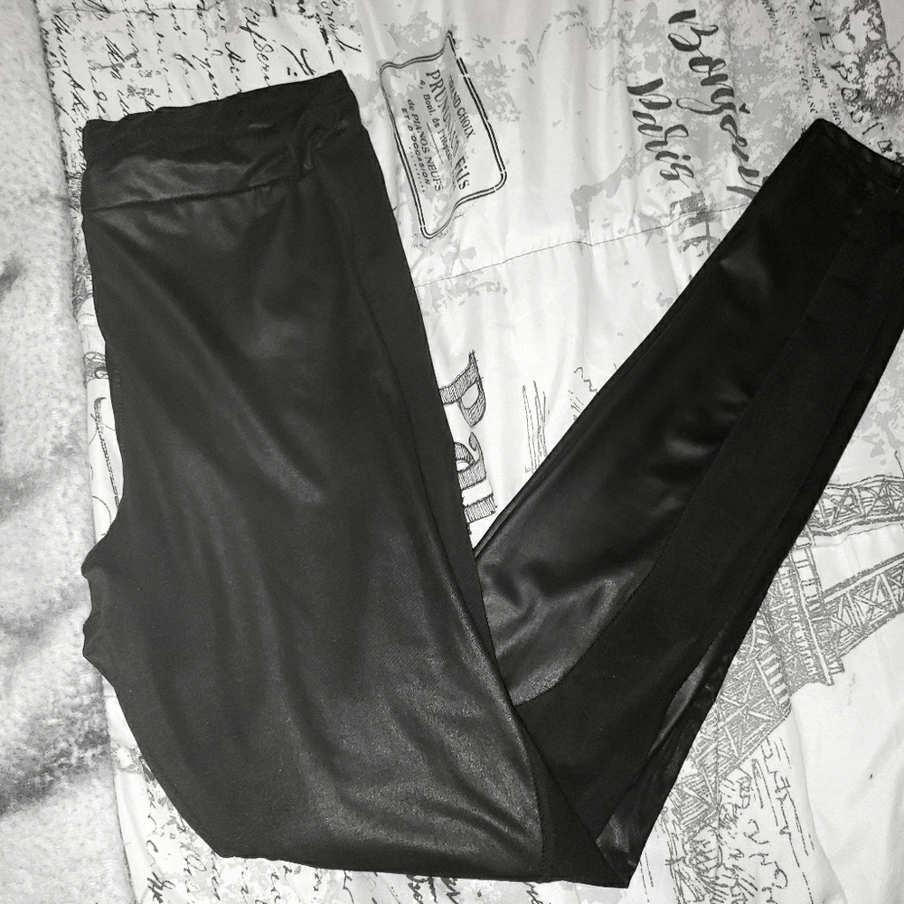 Faux leather leggings w/ mesh sides and detail